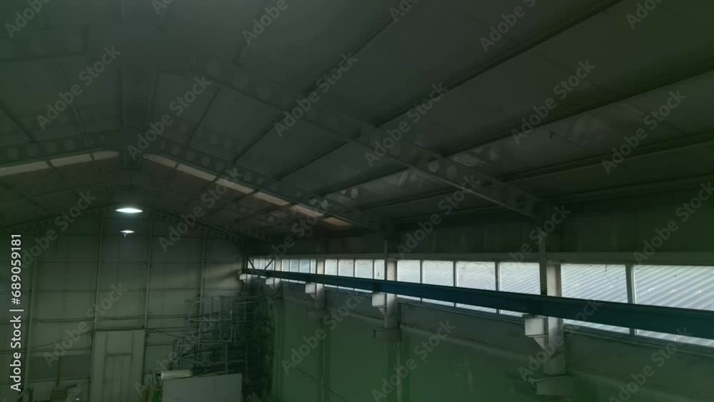 Camera moving around the ceiling of the large Warehouse Camera moving around the ceiling of the large Warehouse