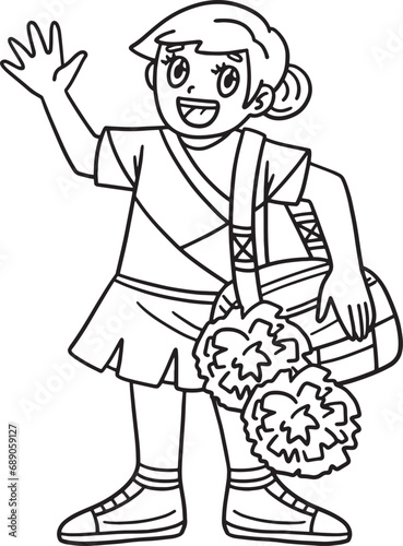 Girl with a Sports Bag and Pompoms Isolated 
