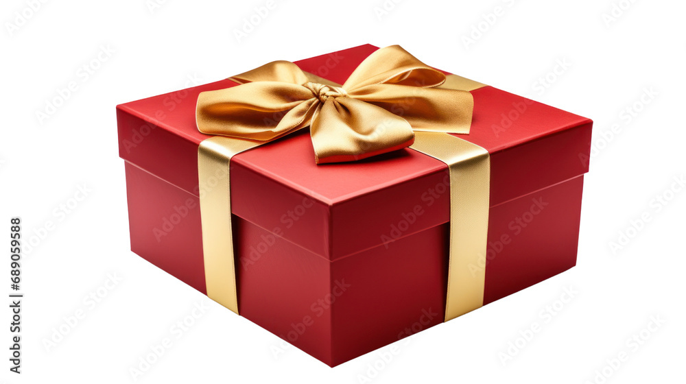 Fototapeta premium Gift box with luxury gold ribbon isolated on transparent background. PNG file.