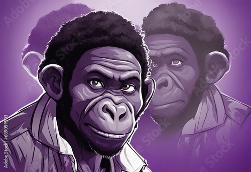 Draw a ghetto of an african american balasa with a monkey face in cartoon purple style photo