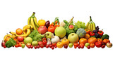 Various fresh vegetables and fruits isolated on transparent background. PNG file.