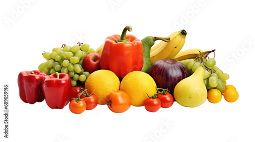 Various fresh vegetables and fruits isolated on transparent background. PNG file.