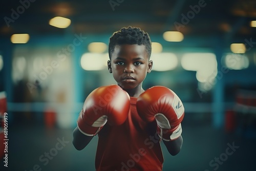 african boy with boxing gloves practicing