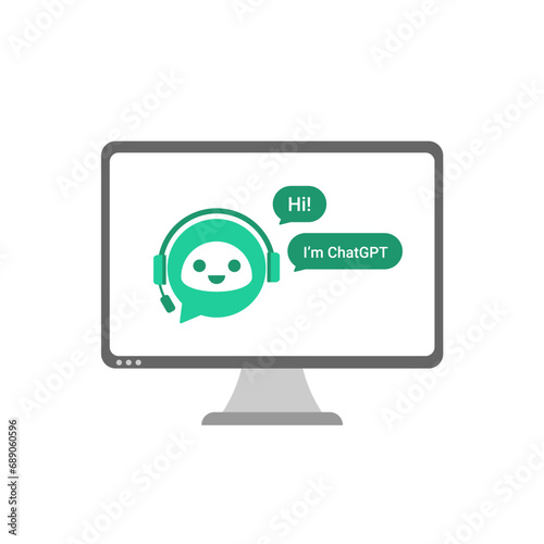 Ai chat bot on monitor. Artificial intelligence concept, vector illustration.