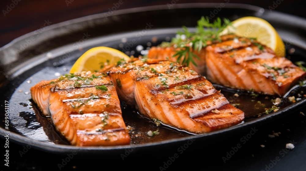 Closed up grilled Salmon with cooked Vegetables, Keto friendly salmon with vegetables diet dish, dash diet. Healthy concept, gluten free, lectine free, generative ai Closed up grilled Salmon with cooked Vegetables, Keto friendly salmon with vegetables diet dish, dash diet. Healthy concept, gluten free, lectine free, generative ai