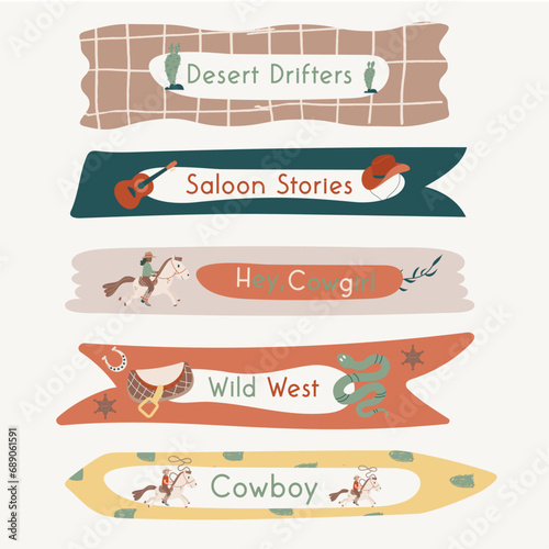 Wild west bookmarks, stickers with lettering