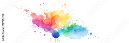 Colorful paint splash on white background banner. Abstract watercolor rainbow colors splash on white.