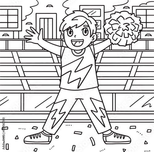 Cheerleading Boy Cheerleader Waving Coloring Page