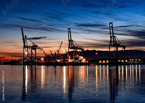 Blue hour by the industrial harbour of Malaga