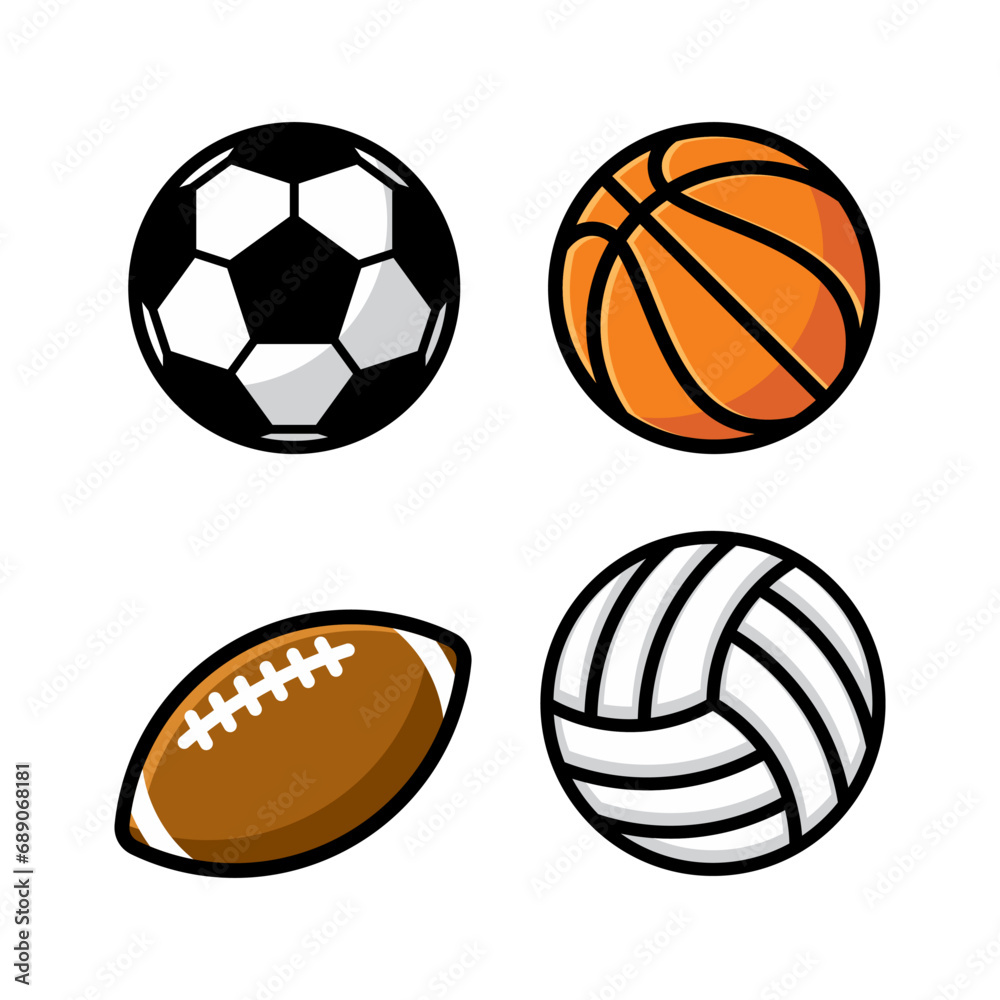 Sport balls isolated on white backgrund. Sports equipment pack