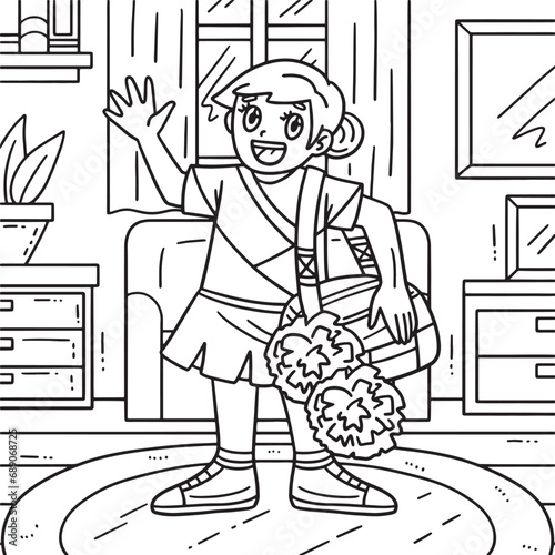 Cheerleader Girl with Sports Bag Coloring Page