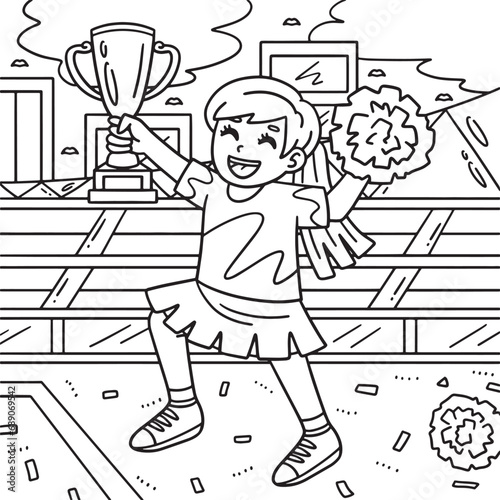 Cheerleading Girl Cheerleader with Trophy Coloring