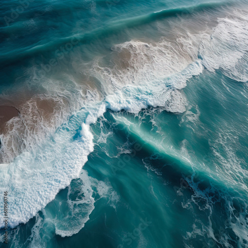 Capturing the serene beauty of sea waves from an aerial view, showcasing nature's splendor, created with Generative AI technology