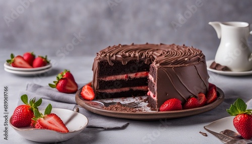 Brigadeiro chocolate cake with strawberry photo