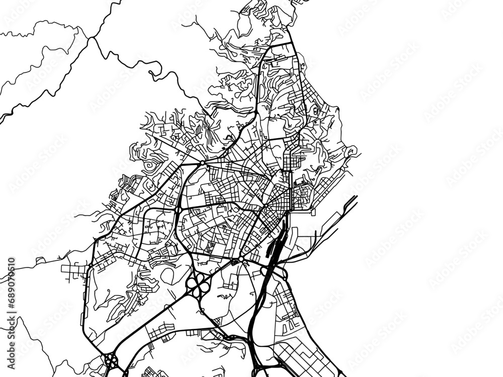 Vector road map of the city of Annaba in Algeria with black roads on a white background.
