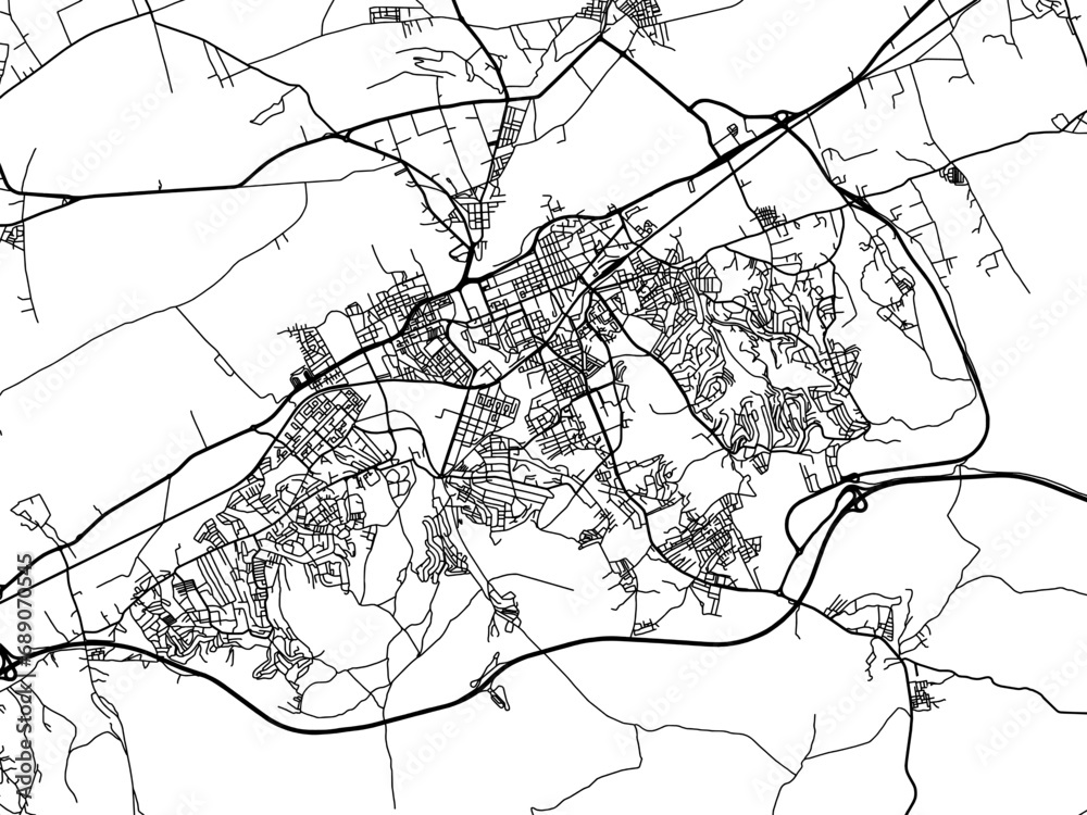 Obraz premium Vector road map of the city of Chlef in Algeria with black roads on a white background.