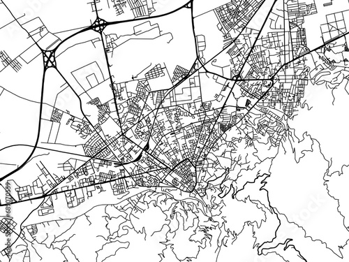 Vector road map of the city of Blida in Algeria with black roads on a white background.