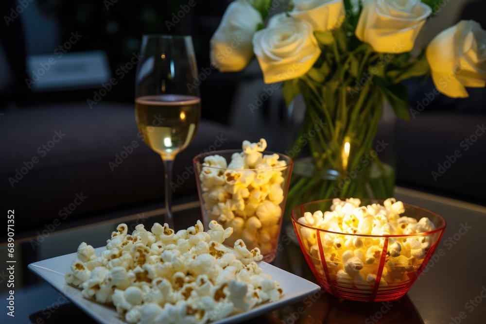Cozy Movie Night At Home With Popcorn And Drinks Photorealism