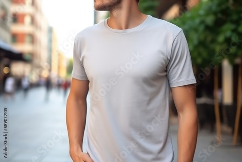 Man In Light Gray Tshirt On The Street, Mockup. Сoncept Portrait Photography, Urban Fashion, Streetstyle, Tshirt Mockup, City Vibes