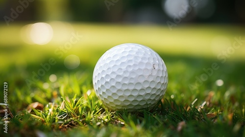 Close-up of a Golf Ball on the Putting Green. Generative AI