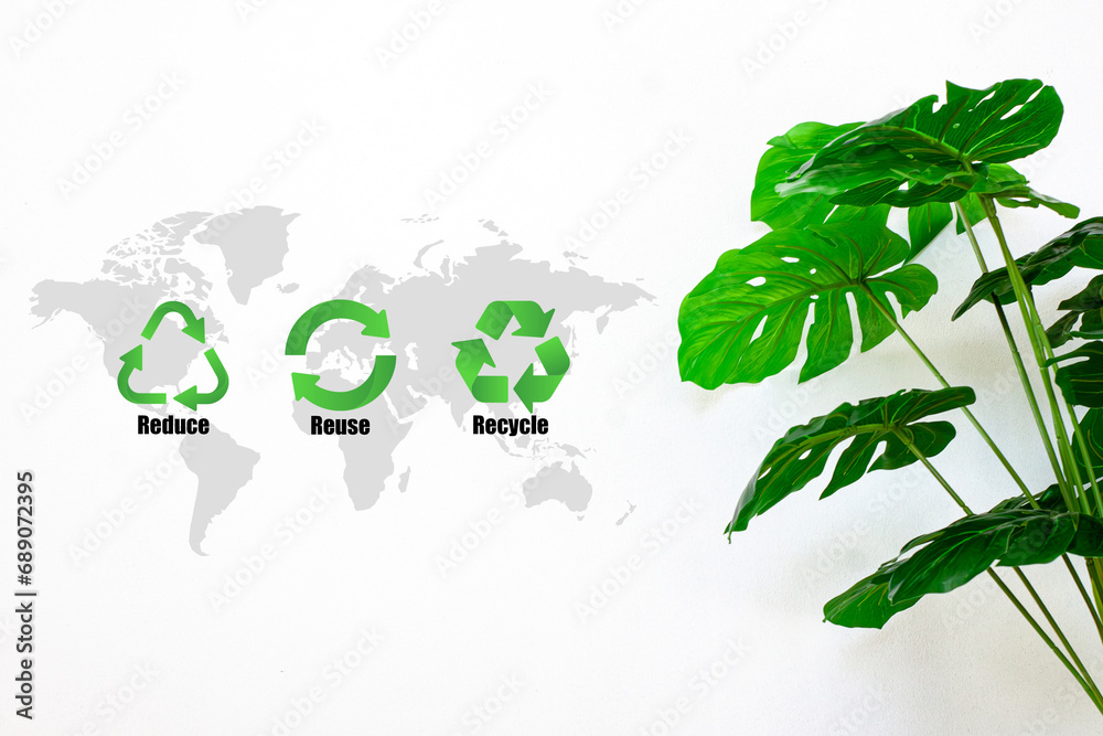 Ecology background recycle symbol with earth icons related to reduce ...