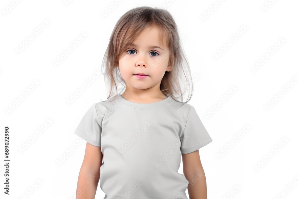 The Little Girl In Light Gray Tshirt On White Background, , Mockup. Сoncept Nature-Inspired Photoshoot, Vintage Style, Candid Moments, Abstract Portraits, Urban Street Photography The Little Girl In Light Gray Tshirt On White Background, , Mockup. Сoncept Nature-Inspired Photoshoot, Vintage Style, Candid Moments, Abstract Portraits, Urban Street Photography