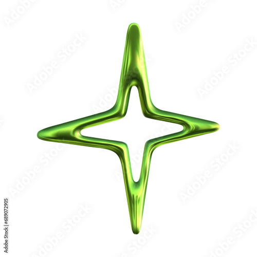 Y2K chrome color shape isolated. 3D liquid metal element star. Y2K shiny chrome rendering illustration