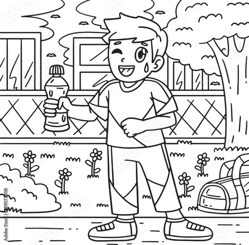 Cheerleader Boy with Water Bottle Coloring Page
