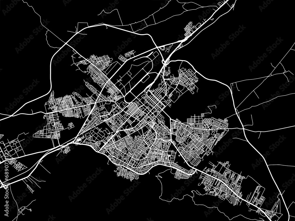 Vector road map of the city of Batna in Algeria with white roads on a ...
