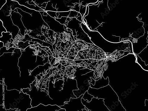 Vector road map of the city of Medea in Algeria with white roads on a black background. photo