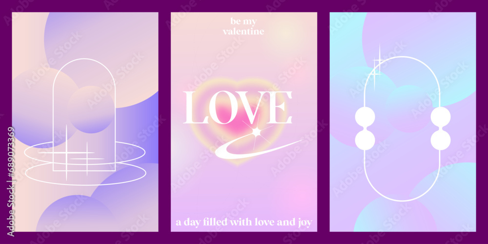 Abstract gradient Y2K set poster with aesthetic arch. Design for card, banner, story. Aesthetic gradient minimal style. Love vector illustration