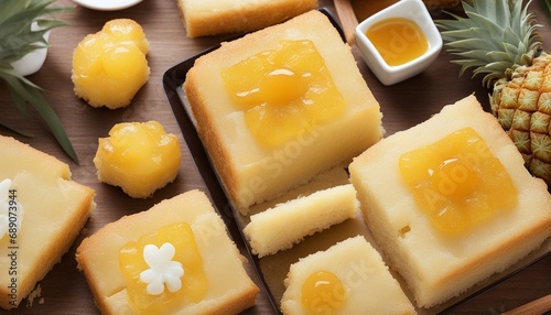 Pineapple cake is a sweet traditional Taiwanese pastry containing butter, flour, egg, sugar, and pineapple jam. photo