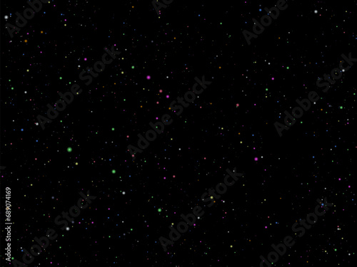 Glowing light effect with many glitter particles on bllack background. Color sparks shine with
