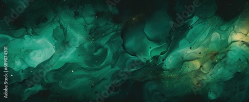 New Year and Christmas Green painted artwork of abstract transparent alcohol ink background. Deep green flow liquid watercolor paint splash texture Background 