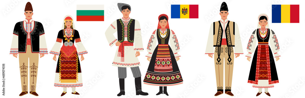flags and costumes of the countries of South-Eastern Europe