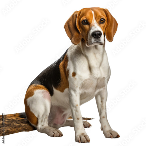 A Dog Sitting on a Wooden Log on a transparent background PNG © LUPACO PNG