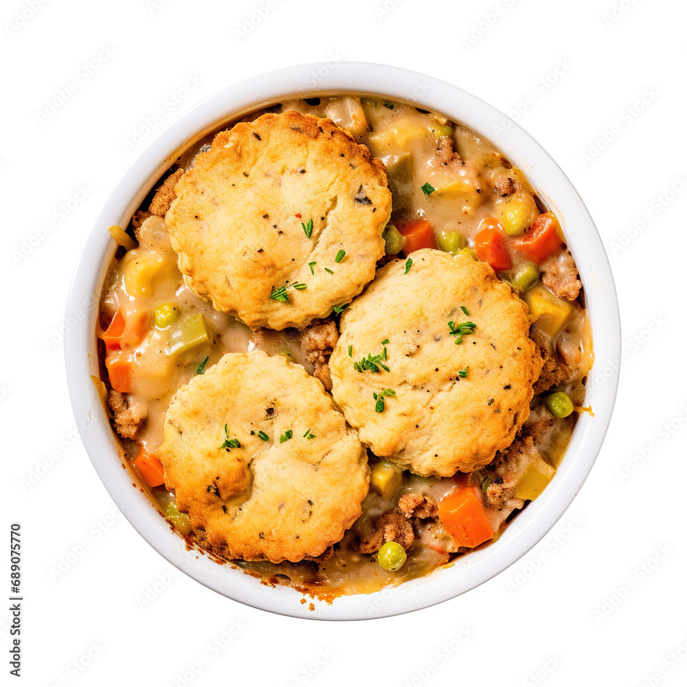 Vegetable Pot Pie with Biscuit isolated on transparent background Remove png, Clipping Path, pen tool Vegetable Pot Pie with Biscuit isolated on transparent background Remove png, Clipping Path, pen tool