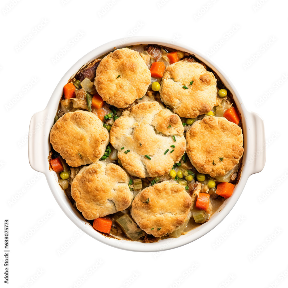 Vegetable Pot Pie with Biscuit isolated on transparent background Remove png, Clipping Path, pen tool Vegetable Pot Pie with Biscuit isolated on transparent background Remove png, Clipping Path, pen tool