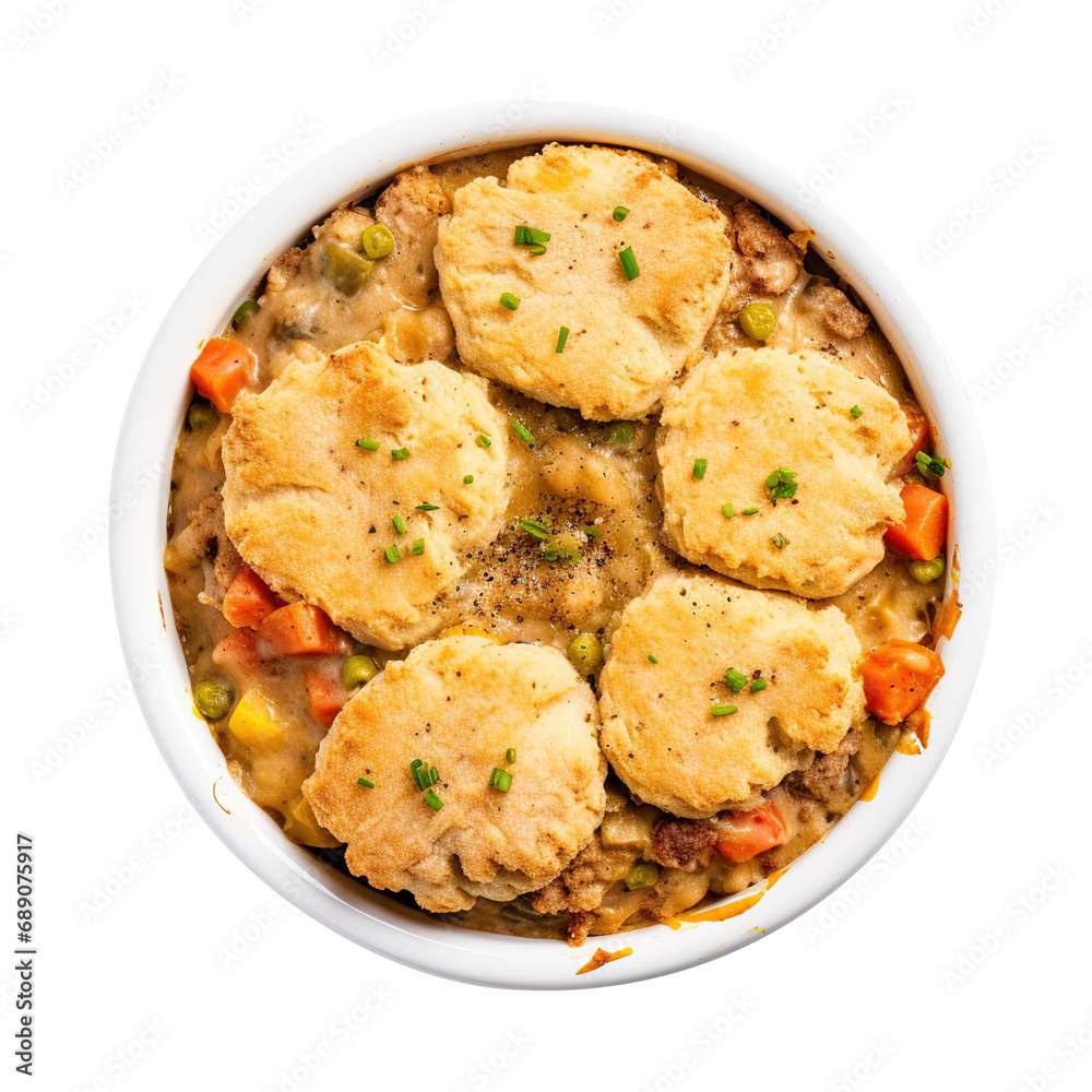 Vegetable Pot Pie with Biscuit isolated on transparent background Remove png, Clipping Path, pen tool