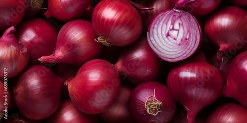 red onions ,fresh red onions close up frame background wallpaper ,Delicious and healthy red onions lying on top of each other in a group.generative ai