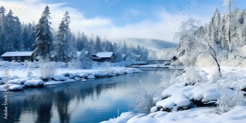 Picturesque Winter Landscape in Norway - Snowy Scenery Adding a Touch of Nordic Charm - Capturing the Serenity of Scandinavian Winter Beauty 