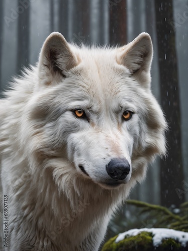 potrait of wolf in the fantasy jungle ,very beautiful animal and extremely dangerous beast. Potrait in forest