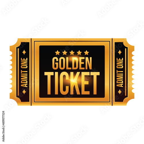 Golden tickets Vector. Cinema, Park, Party, theatre, pass, coupons Realistic vector ticket template.