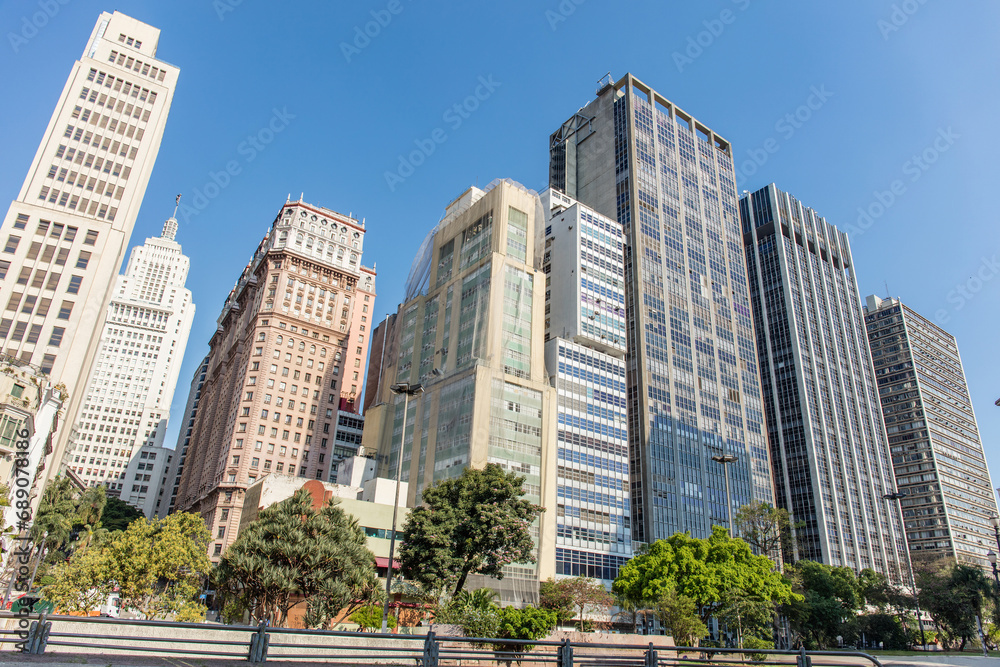 Panoramic view of the Valley in Anhangabaú with skyscrapers of the city center of São Paulo Panoramic view of the Valley in Anhangabaú with skyscrapers of the city center of São Paulo