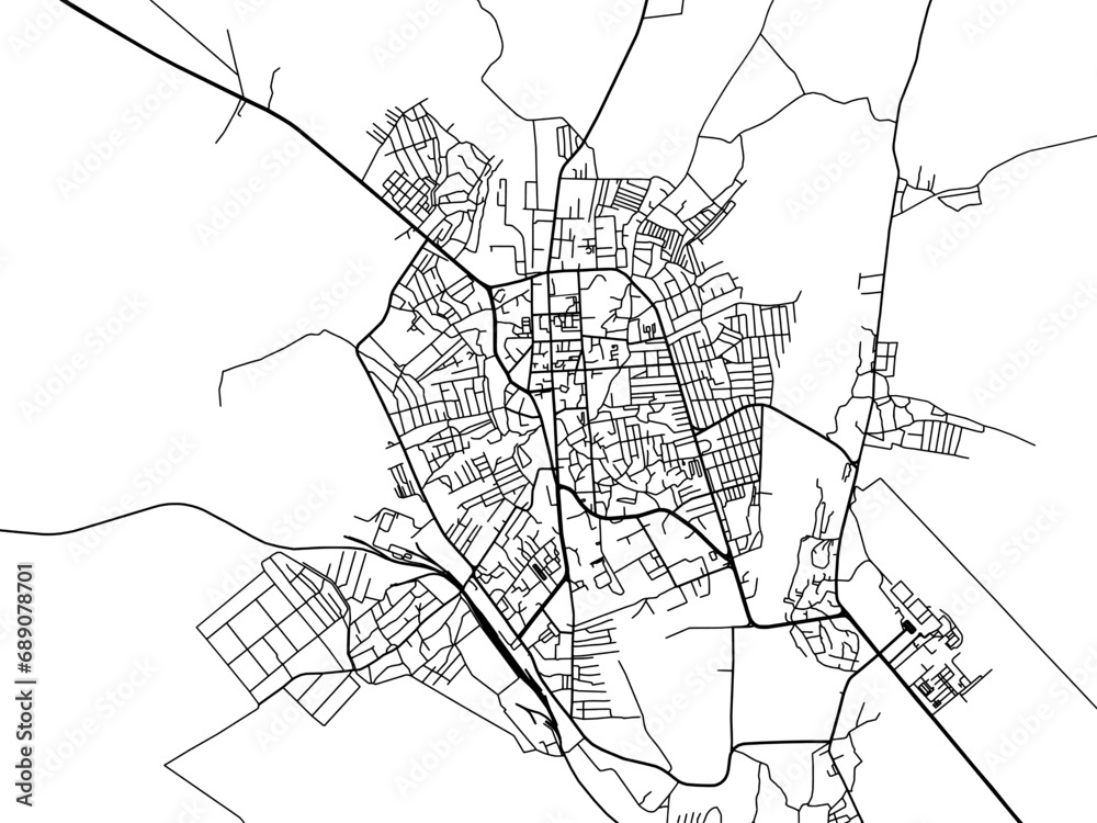 Fototapeta premium Vector road map of the city of Nakhchivan in Azerbaijan with black roads on a white background.