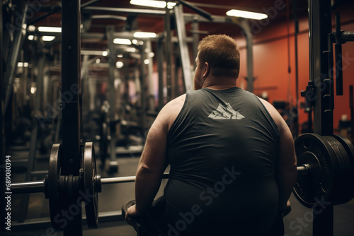 overweight obese plus sized man in the gym working hard trying to lose weight