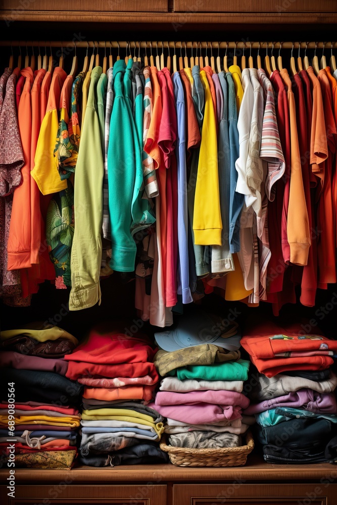 Organized Wardrobe. Close-up of a closet with children's clothes Organized Wardrobe. Close-up of a closet with children's clothes