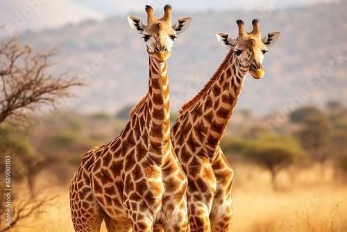 Pair of giraffes in the habitat. wildlife animal © Boraryn