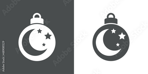 Tiempo de Navidad. Logo con silueta de bola de navidad con media luna y estrellas para su uso en tarjetas y felicitaciones