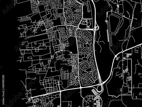 Vector road map of the city of Dar Kulayb in Bahrain with white roads on a black background.